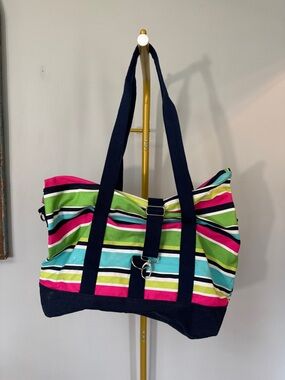 thirty-one Striped Canvas Tote in Pink, Green, Aqua & Navy